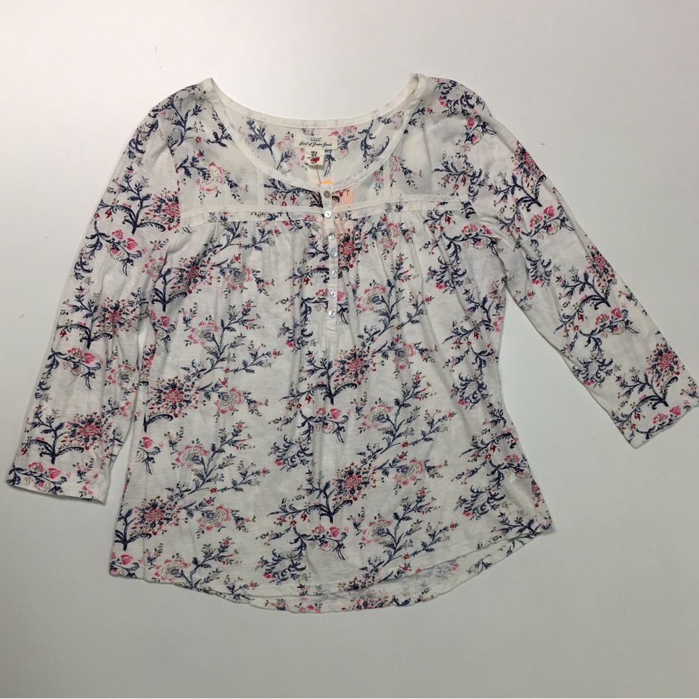 L.O.G.G. Label of Graded Goods Blouse Top Women's XL White Floral Button Front
